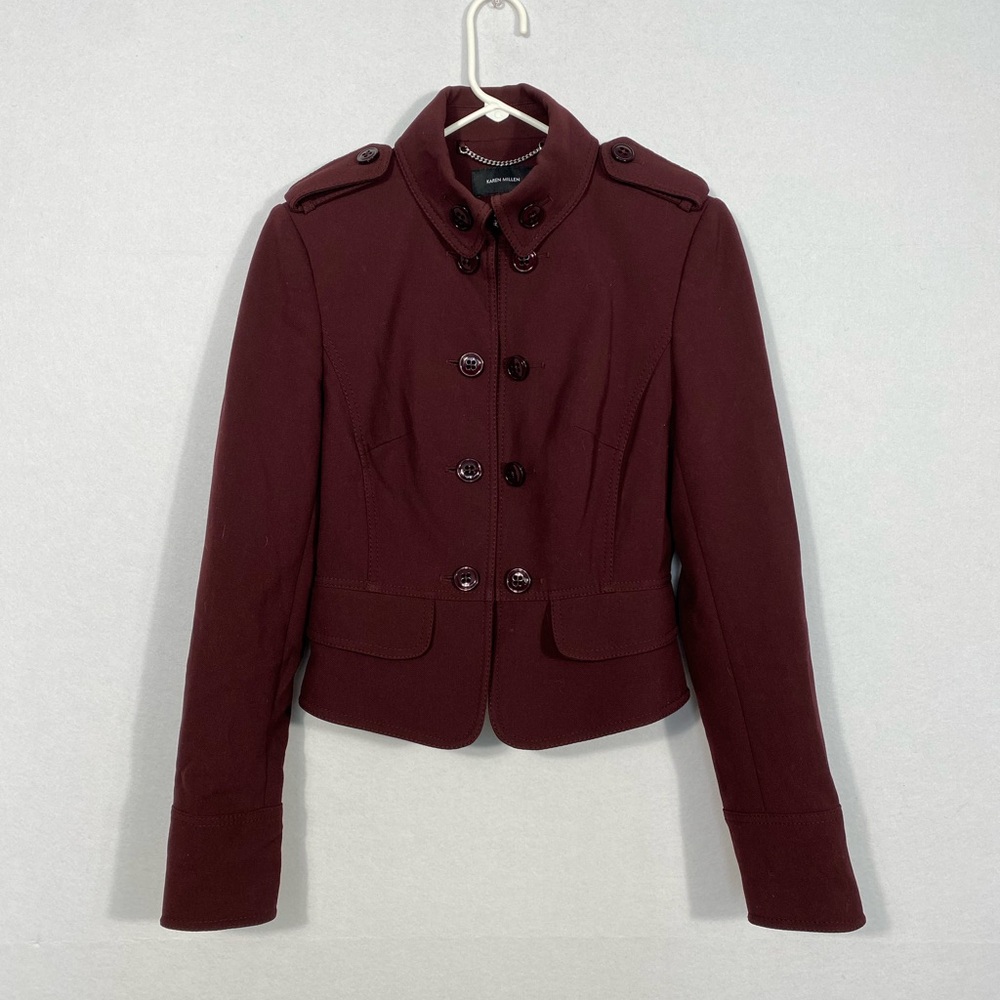 Karen Millen Military Style Blazer/Jacket Aubergine Crop size 6 - Picture 2 of 14